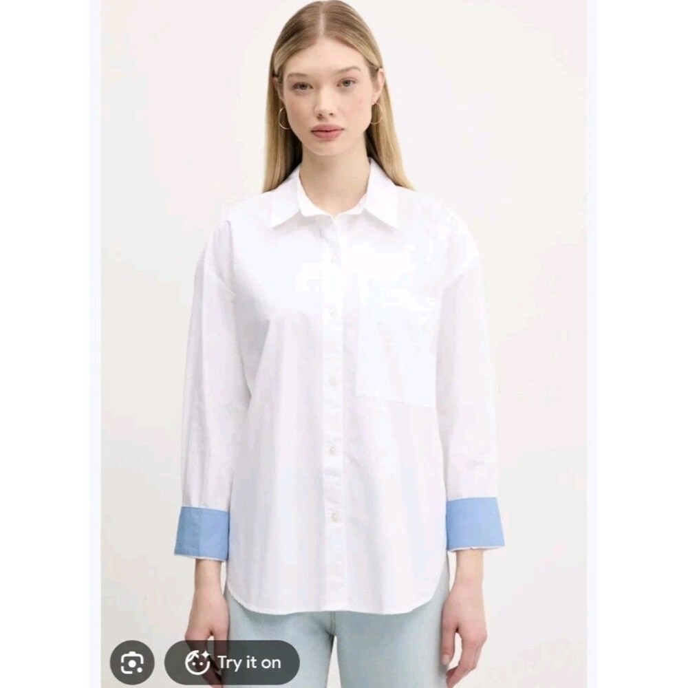 Abercrombie & Fitch Womens Oversized Relaxed Fit White Cotton Button-Up XL